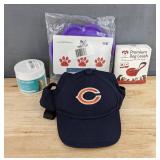 Blue Chicago Bears Pet Hat Size Medium, Bath Buddy, Red Dutchy Brand Dog Leash & Pet Eye Wipes - Brand New