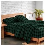 Bare Home Luxury Cotton Flannel Queen Sheet Set, Forest Green Black - $73 Retail - Brand New