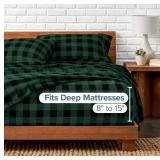 Bare Home Luxury Cotton Flannel Queen Sheet Set, Forest Green Black - $73 Retail - Brand New