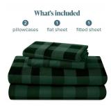 Bare Home Luxury Cotton Flannel Queen Sheet Set, Forest Green Black - $73 Retail - Brand New