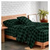 Bare Home Split King Flannel Sheet Set 5-piece, Forest Green & Black - $99 Retail - Brand New