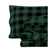 Bare Home Split King Flannel Sheet Set 5-piece, Forest Green & Black - $99 Retail - Brand New