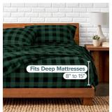 Bare Home Split King Flannel Sheet Set 5-piece, Forest Green & Black - $99 Retail - Brand New