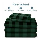 Bare Home Split King Flannel Sheet Set 5-piece, Forest Green & Black - $99 Retail - Brand New