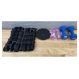 Two 4-pound Dumbbells, Two 1-pound Dumbbells, 2 Adjustable Ankle Weights & 7.5 lb Weight Plate - Brand New