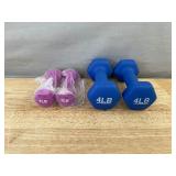 Two 4-pound Dumbbells, Two 1-pound Dumbbells, 2 Adjustable Ankle Weights & 7.5 lb Weight Plate - Brand New