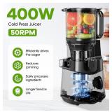 Cold Press Juicer Machine, High Juice Yield, Slow Masticating for Whole Vegetables & Fruits, 400W - Brand New