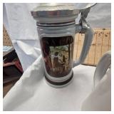 Lot with 3 Steins and Hurricane Oil Lamp-England