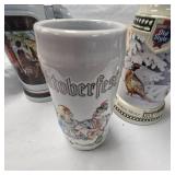 Lot with 3 Steins and Hurricane Oil Lamp-England