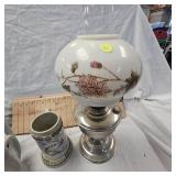 Lot with 3 Steins and Hurricane Oil Lamp-England