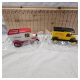 Lot of 2 Delivery Truck Coin Banks with advertising