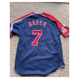 Minnesota Twins Joe Mauer Jersey, Dark Blue and Red, Stitched
