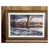 Terry Redlin “Rushing Rapids” — Golden Eyes Over Free Flowing River — Framed Print, © 1983