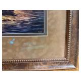 Framed Terry Redlin Wildlife Print – Deer at Sunset with Canoe, Tru Vue Museum Glass, 39" x 19"