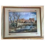 Southwestern Desert Village Landscape Art Print – Professionally Framed Under Glass