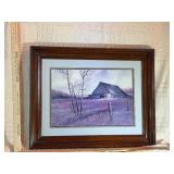 Vintage 1980s Rural Landscape Watercolor Print – Framed Barn Sce