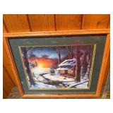 Iverson Winter Cabin Landscape Print – Framed Snowy Log Cabin Scene – Rustic Lodge Décor