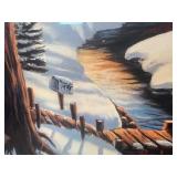 Iverson Winter Cabin Landscape Print – Framed Snowy Log Cabin Scene – Rustic Lodge Décor