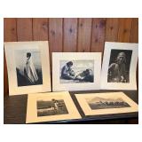 Vintage Native American Photogravure Print Collection – 5 Matted Black & White Western Portraits & Scenes