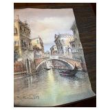Vintage Art Print Lot of 3 - Calso Scenic Art Print, Signed Venice Gondola, Framed "Lowry Sentinels" Railroad Art
