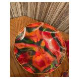 Vintage Mexican Hand-Painted Enamel Plate & Tray Set with Textured Floral Taper Candles - 14-Piece Lot
