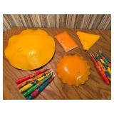 Vintage Mexican Hand-Painted Enamel Plate & Tray Set with Textured Floral Taper Candles - 14-Piece Lot