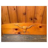 Vintage Rustic Wooden Longhorn Wall Decor Plaque & Floating Display Shelf