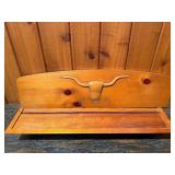 Vintage Rustic Wooden Longhorn Wall Decor Plaque & Floating Display Shelf