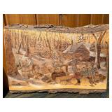 Vintage Wood Art Plaque Lot - Pyrography & Hudson River Wood Inlay - 3 Pcs.