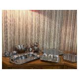 Vintage Mid-Century & Elegant Entertaining Serveware Lot - Stainless, Wood, Silverplate Trays - 11+ Pcs
