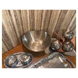 Vintage Mid-Century & Elegant Entertaining Serveware Lot - Stainless, Wood, Silverplate Trays - 11+ Pcs
