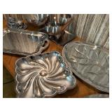 Vintage Mid-Century & Elegant Entertaining Serveware Lot - Stainless, Wood, Silverplate Trays - 11+ Pcs