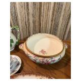 Vintage Antique Floral Porcelain Serving Platters Bowls Cups and Majolica Pitcher Lot 15 Pcs