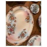 Vintage Antique Floral Porcelain Serving Platters Bowls Cups and Majolica Pitcher Lot 15 Pcs