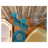 Vintage Pyrex Butterfly Gold and Woodland Bowls with Mid Century Amber Glass Serveware Lot