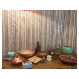 Vintage Mid Century Wood and Ceramic Serveware Salad Bowls Trays and Pottery Lot