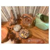Vintage Mid Century Wood and Ceramic Serveware Salad Bowls Trays and Pottery Lot