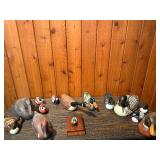 Vintage Waterfowl Decoy and Collectible Figurine Lot with Decorative Playing Card Box - 14 Pieces Total