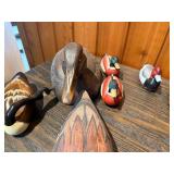 Vintage Waterfowl Decoy and Collectible Figurine Lot with Decorative Playing Card Box - 14 Pieces Total