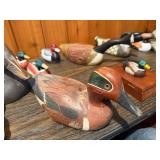 Vintage Waterfowl Decoy and Collectible Figurine Lot with Decorative Playing Card Box - 14 Pieces Total
