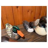Vintage Waterfowl Decoy and Collectible Figurine Lot with Decorative Playing Card Box - 14 Pieces Total