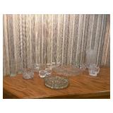 Vintage Clear Cut Glassware Serving Bowls Platters and Decorative Basket Lot 12 Pcs