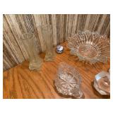 Vintage Clear Cut Glassware Serving Bowls Platters and Decorative Basket Lot 12 Pcs
