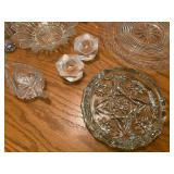 Vintage Clear Cut Glassware Serving Bowls Platters and Decorative Basket Lot 12 Pcs