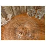 Vintage Clear Cut Glassware Serving Bowls Platters and Decorative Basket Lot 12 Pcs