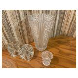 Vintage Clear Cut Glassware Serving Bowls Platters and Decorative Basket Lot 12 Pcs