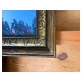 Framed Mountain Lake Winter Landscape Print Wall Art – Rustic Decorative Wood Frame