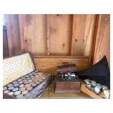 Antique Edison Standard Cylinder Phonograph with Large Black Morning Glory Horn, 40+ Cylinder Records & Leather Travel Case Collection