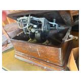 Antique Edison Standard Cylinder Phonograph with Large Black Morning Glory Horn, 40+ Cylinder Records & Leather Travel Case Collection