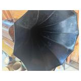 Antique Edison Standard Cylinder Phonograph with Large Black Morning Glory Horn, 40+ Cylinder Records & Leather Travel Case Collection